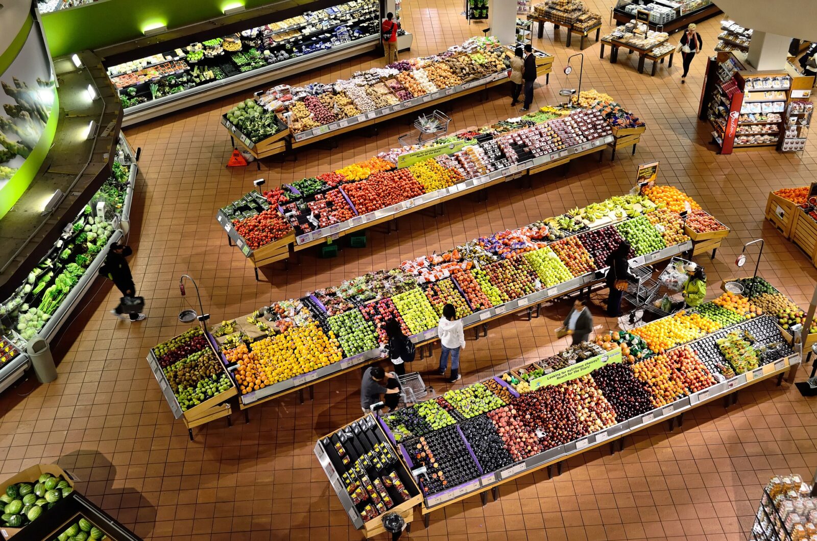 Overhead view of supermarket section